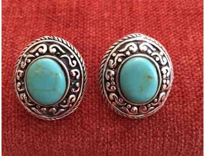 Solid Sterling Silver Oval Earrings with Turquoise Stone
