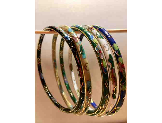 Five (5) Floral Enamel Cloisonne Bangle Bracelet Lot