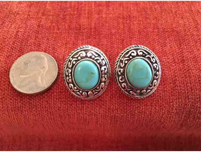 Solid Sterling Silver Oval Earrings with Turquoise Stone
