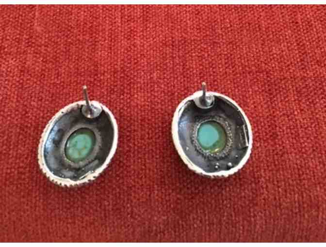 Solid Sterling Silver Oval Earrings with Turquoise Stone