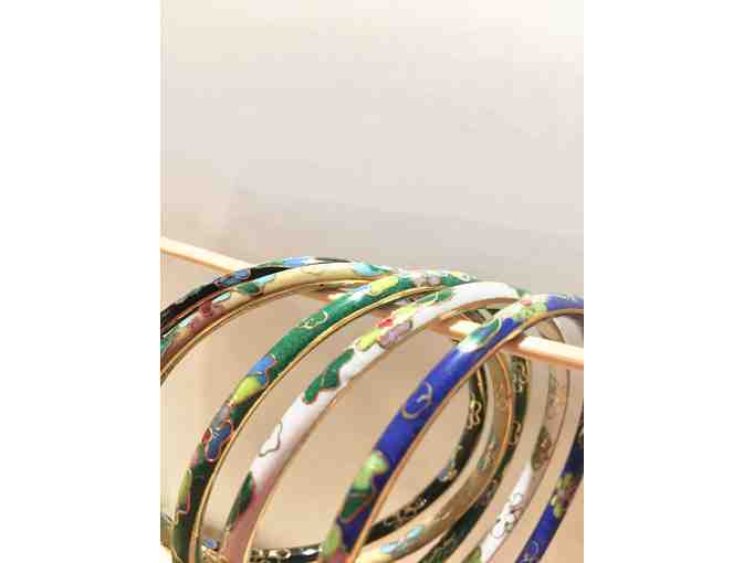 Five (5) Floral Enamel Cloisonne Bangle Bracelet Lot