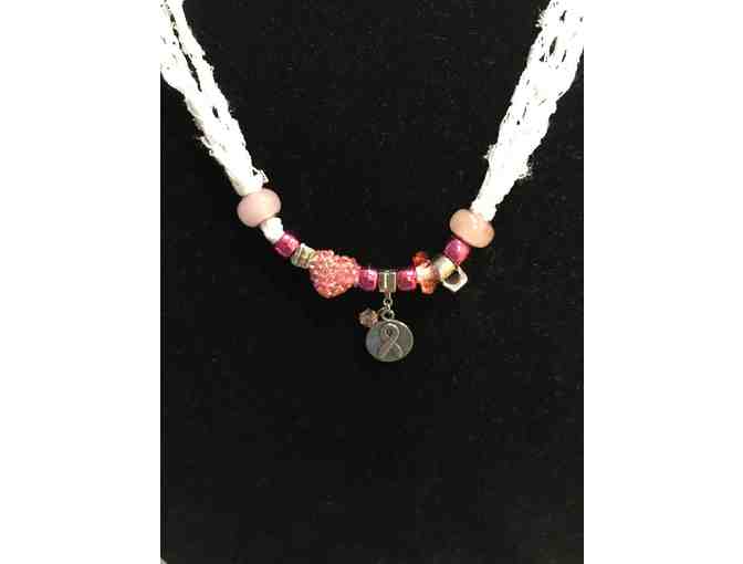 Hand made Necklace with Breast Cancer Ribbon Bead