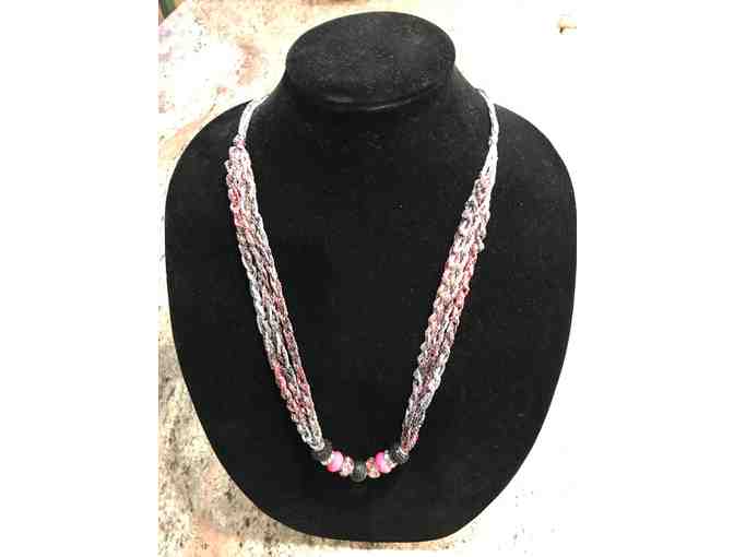 Hand made Necklace with Drop Ribbon Bead and Heart Bead