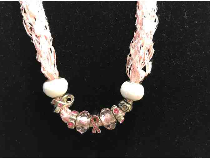 Hand made Necklace with Pink Crystal Breast Cancer Ribbon Beads