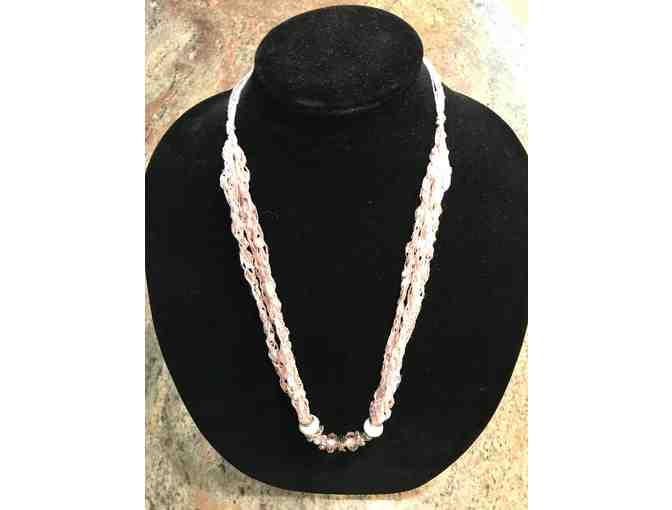 Hand made Necklace with Pink Crystal Breast Cancer Ribbon Beads