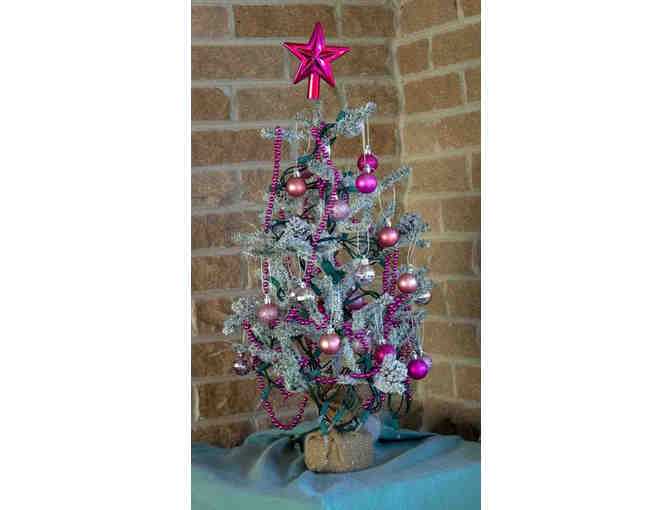 Mini Snow Covered Christmas Tree with Pink Decorations