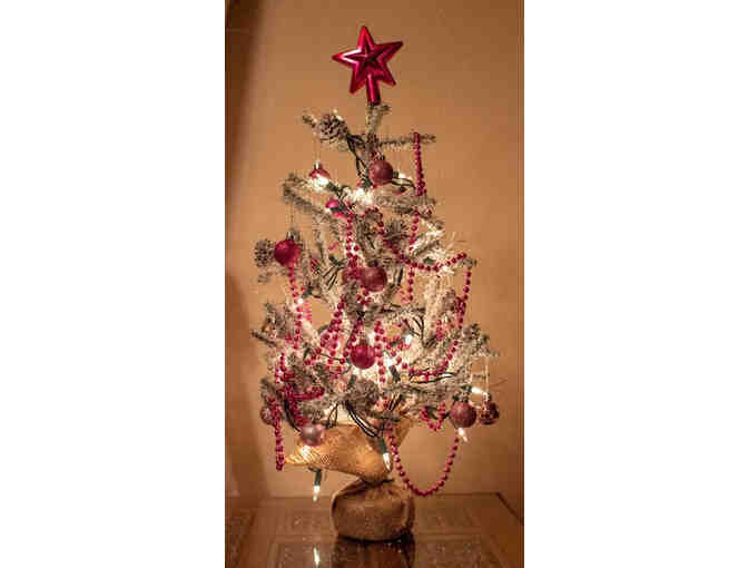 Mini Snow Covered Christmas Tree with Pink Decorations