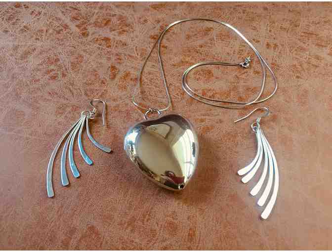 Sterling Heart with chain and pierced earrings