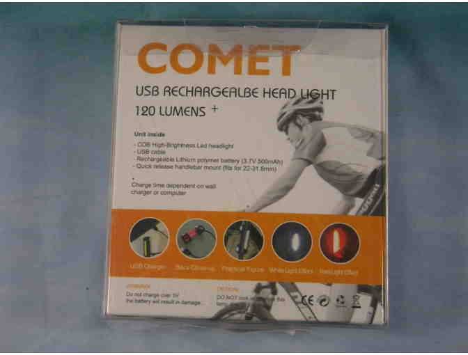Bicycle Lights and Lock. LED front/rear rechargeable lights and U-lock.