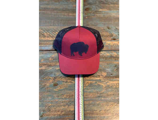 Blue/Red Bison Trucker Hat and Rainbow Trout Belt
