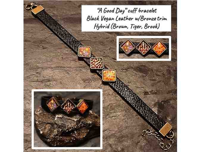 Fishy Themed Bracelets with Black Vegan Leather