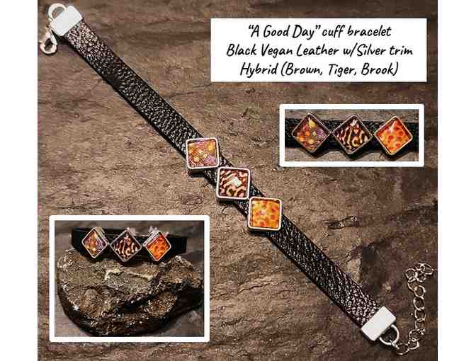 Fishy Themed Bracelets with Black Vegan Leather
