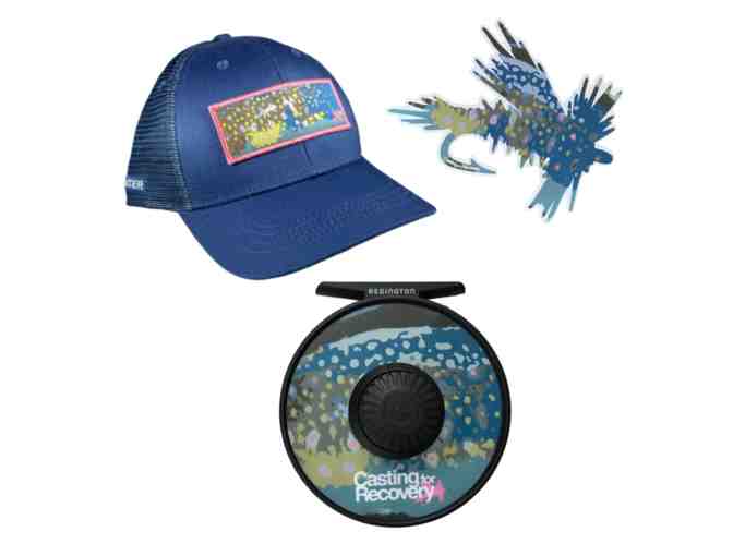 Three CfR Exclusive Trout Pattern Items: RYW Hat, Redington i.D Reel and Trout Sticker