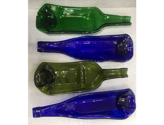 Four Melted Wine Bottles - Two Green and Two Blue