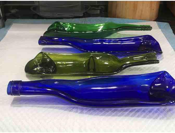 Four Melted Wine Bottles - Two Green and Two Blue