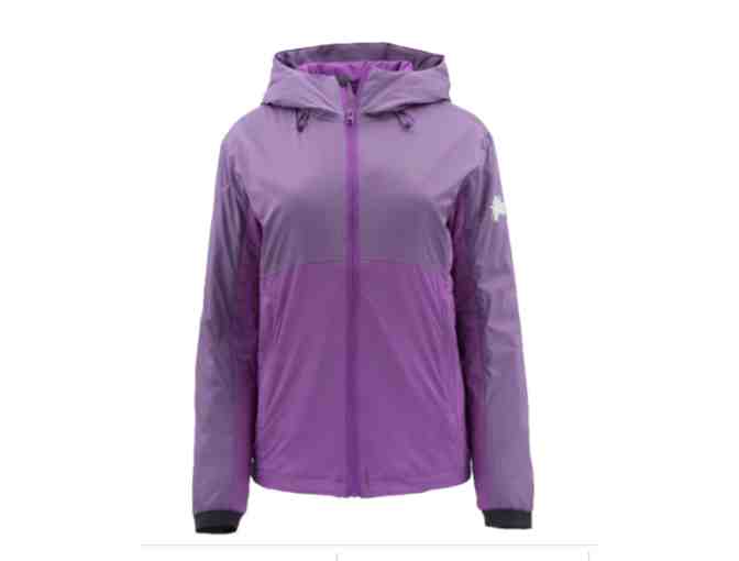 SIMMS Women's XS Mid-Current Jacket in Phlox with the CfR fly