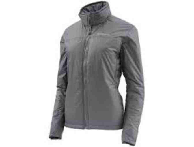 Simms Women's Midstream Insulated Jacket in Raven with CfR Pink Fly - size X-Small