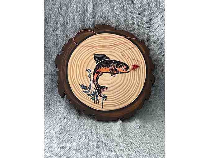 Acrylic/Wood Wall Hanging - Black and Salmon