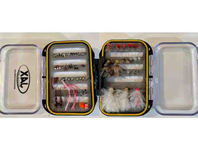 Assortment of Hand-Tied Trout Flies with Floatable Fly Box + Fly Fusion Magazine Fall 2022