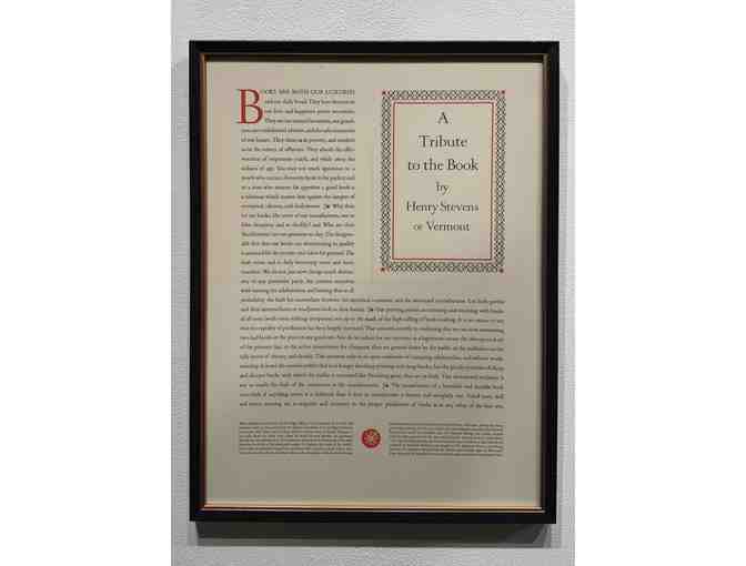 'A Tribute to the Book' by Henry Stevens of Vermont - Stinehour Press Broadside Print