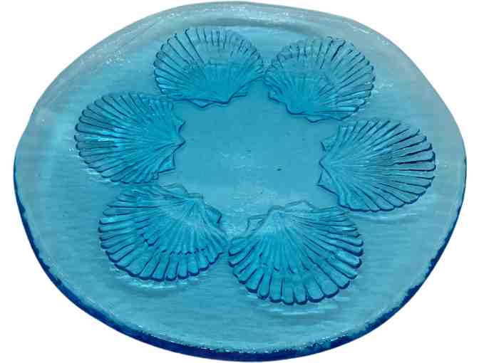 Blue Scallop Glass Plate Serving Set