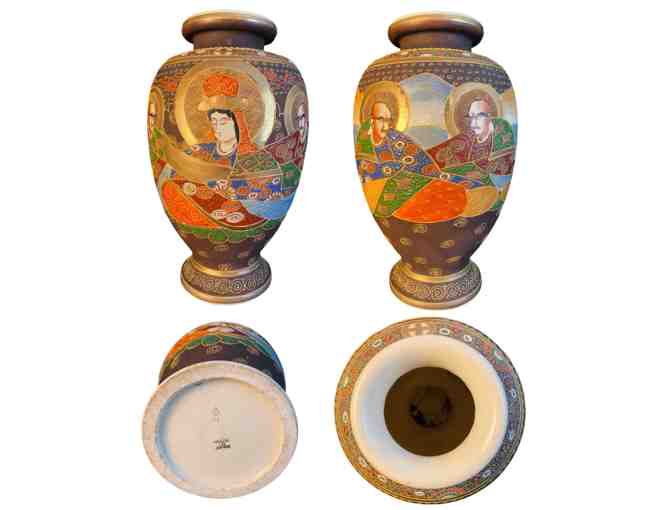 Set of 3 Japanese Satsuma Moriage Vases