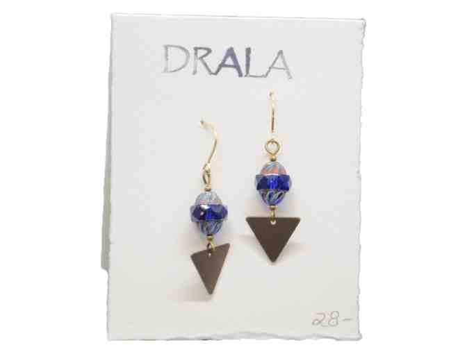 Blue and Bronze Triangle Drop Earrings by Drala Stones