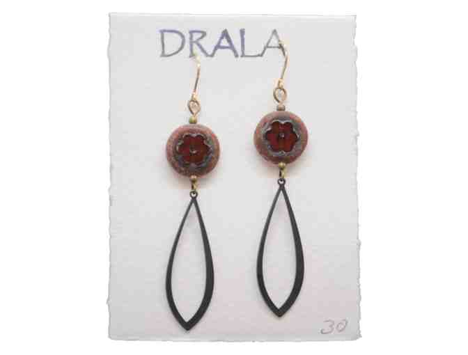 Red Flower Drop Earrings by Drala Stones