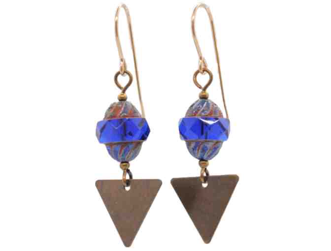 Blue and Bronze Triangle Drop Earrings by Drala Stones