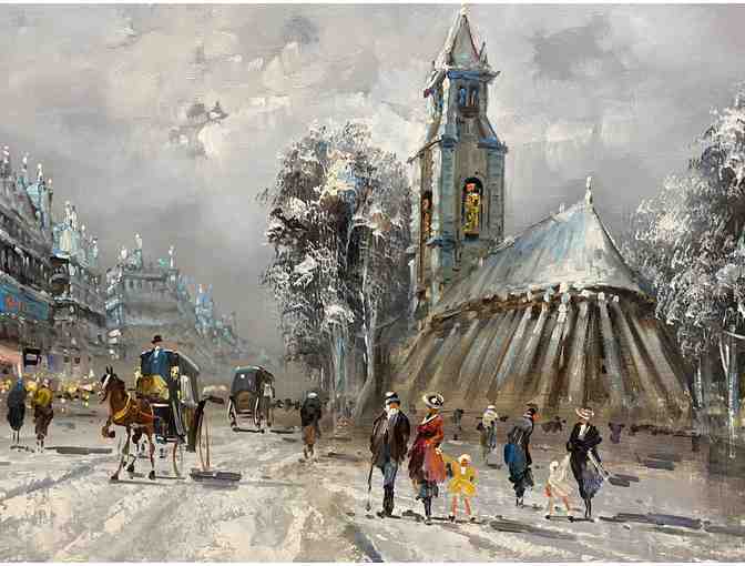 Large Original Oil Painting of Parisian Winter Street Scene by Antonio DeVity