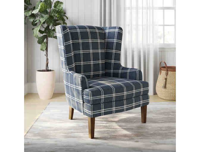 Navy Lacroix Plaid Upholstered Wingback Chair by Jofran