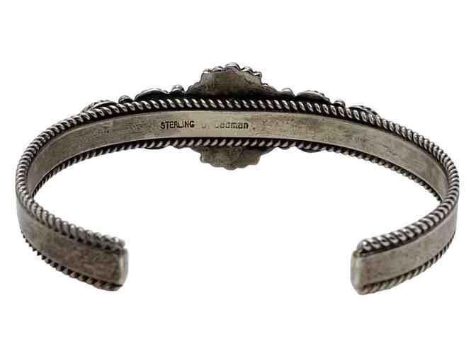 Turquoise and Onyx Navajo Sterling Silver Bracelet by D. Cadman