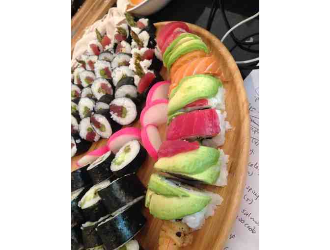 Homemade Sushi, wine, and fun in Catlin family Carly & Paul Fujita's home.