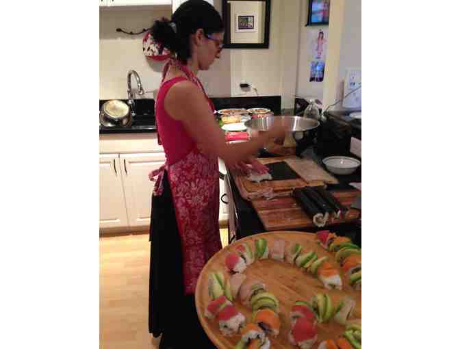 Homemade Sushi, wine, and fun in Catlin family Carly & Paul Fujita's home.