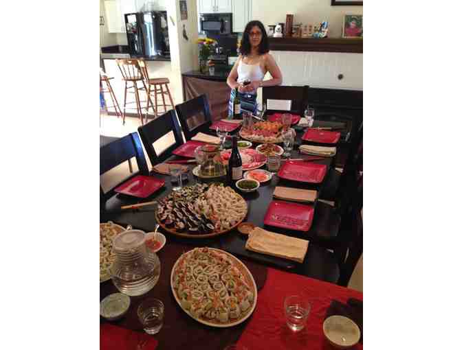 Homemade Sushi, wine, and fun in Catlin family Carly & Paul Fujita's home.