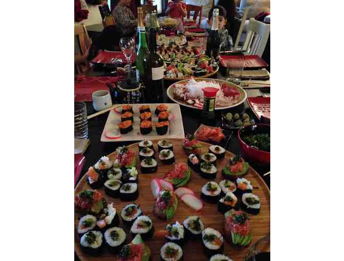 Homemade Sushi, wine, and fun in Catlin family Carly & Paul Fujita's home.