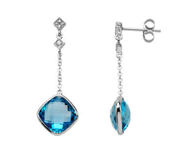 14k White Gold Diamond & Blue Topaz Droplets