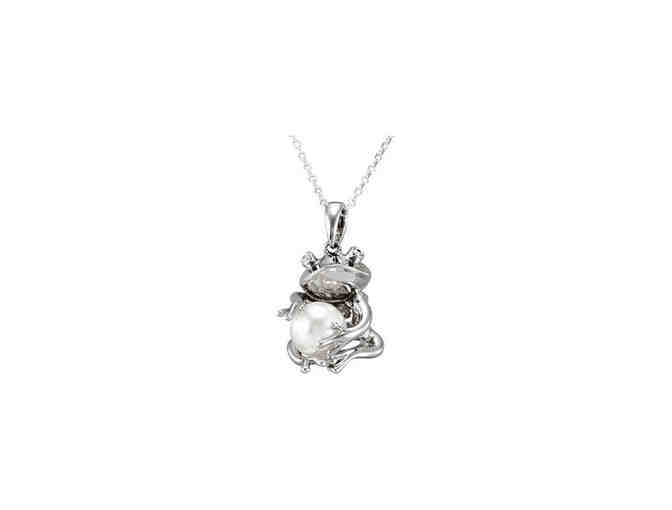 Sterling Silver Diamond & Pearl Frog Pendant