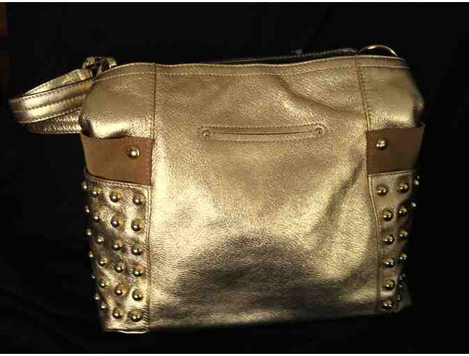 B. Makowsky 'Prospect' Gold Leather Shoulder Bag with Stud Accents