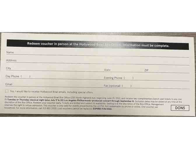 Two Tickets - 2022 Los Angeles Philharmonic Season Concert at the Hollywood Bowl
