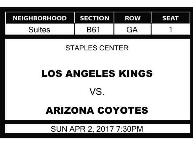 KINGS vs. Arizona 4/2/2017 - Staples Suite B61, 12 SEATS-- SPECIAL AUCTION- CLOSES 3/28/17
