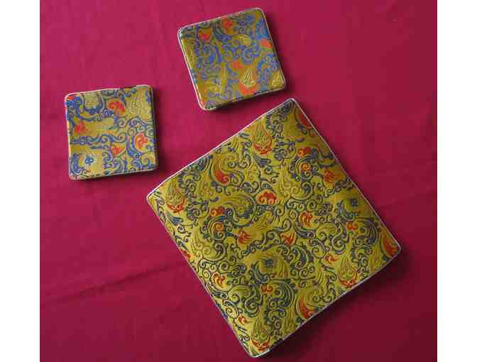 Yun Brocade Chinese Silk Coasters for Two Tea Cups and One Teapot