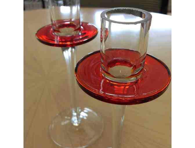 Two 7-inch Candlestick Glass Taper Holders
