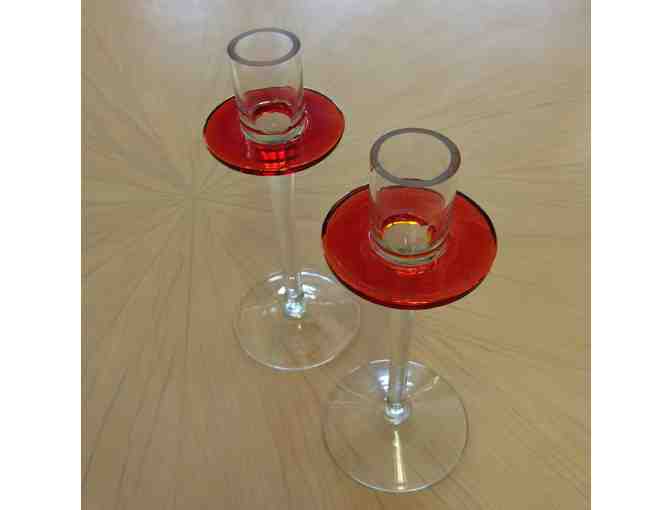 Two 7-inch Candlestick Glass Taper Holders