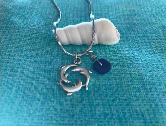 Dolphin and Blue Gem Silver Necklace