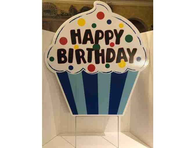 Front Yard Swag - (1) Large Blue Cupcake Happy Birthday Sign