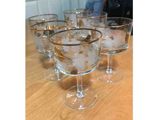 Set of 6 Stemmed Cordial/Aperitif Glasses with Gilt and Etched Decoration - Photo 4
