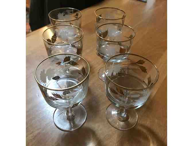 Set of 6 Stemmed Cordial/Aperitif Glasses with Gilt and Etched Decoration