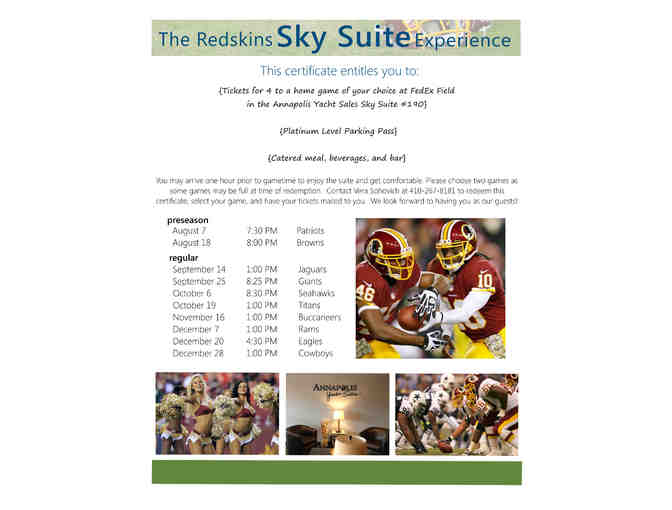 Redskins Sky Suite Experience for 4