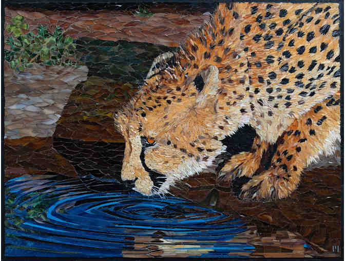 Thirsty Cheetah (2021) - Mosaic Artwork by Mary Driver